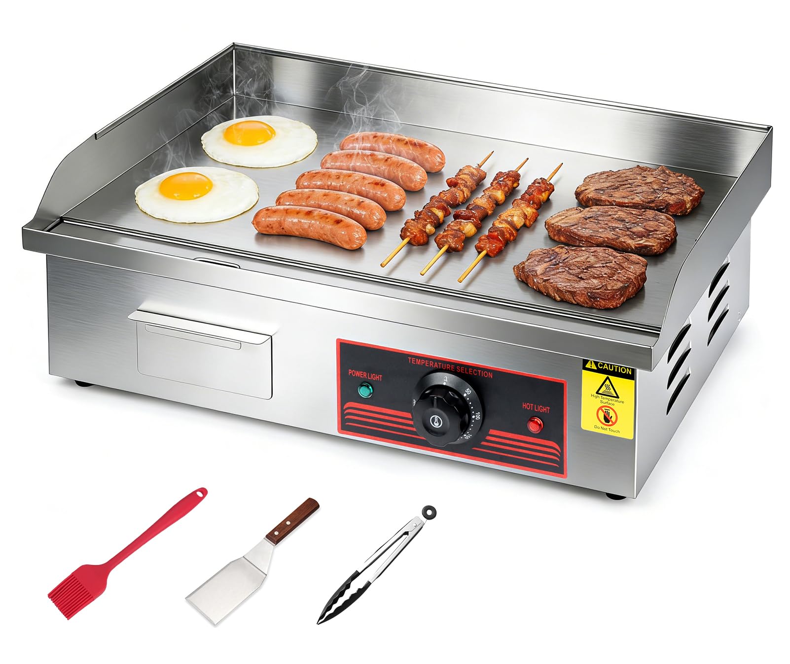 Plaque de cuisson électrique professionnelle 3000 W, 55 x 41 cm | Acier inoxydable, Surface de cuisson plate, Température 50-300 °C, Usage commercial