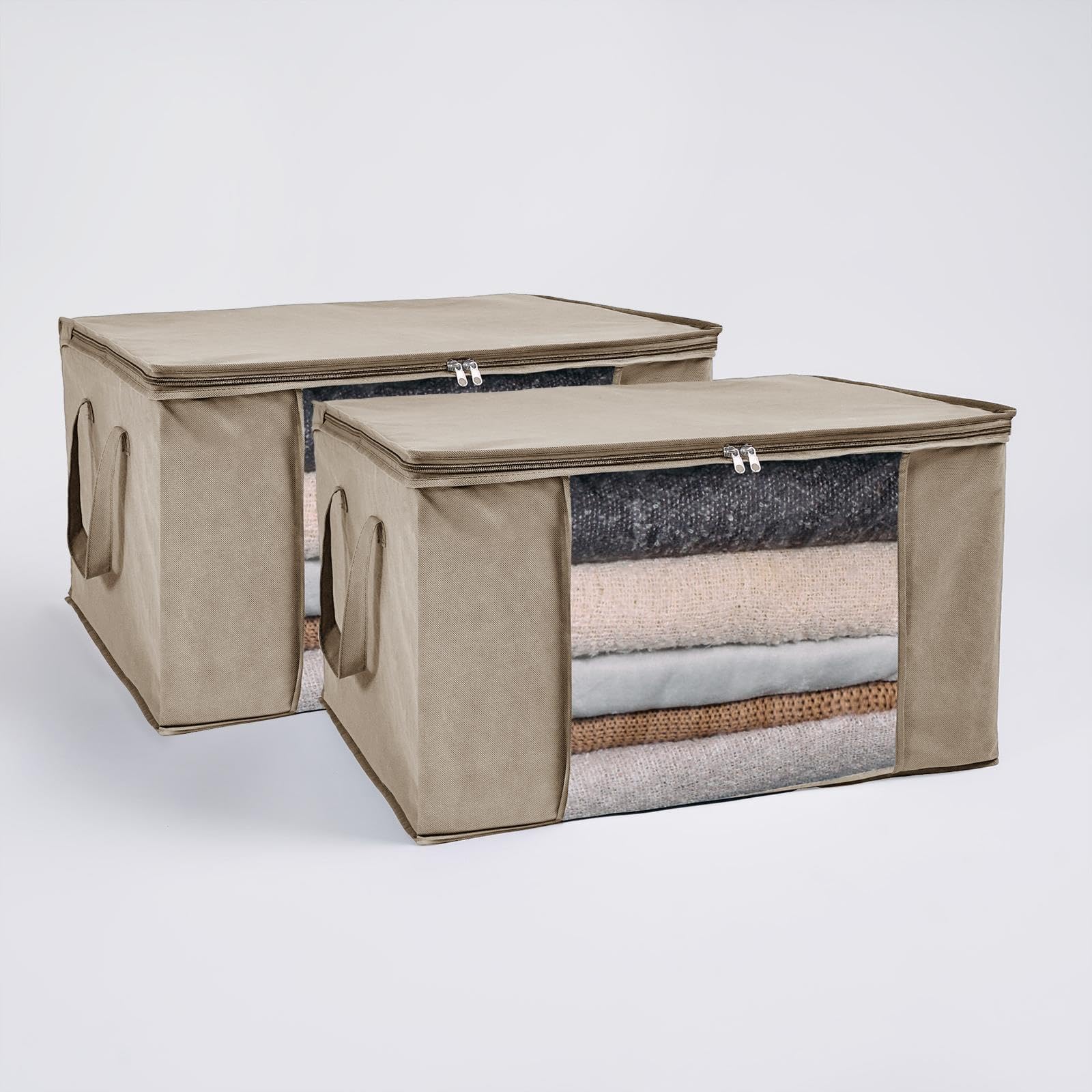 Ohs Natural 90.3L Underbed Storage Bag 2 Pack, Large Clothes Storage Bag With Zip & Handles Foldable Underbed Storage Boxes With Lid Dust Proof For Blankets Towels,