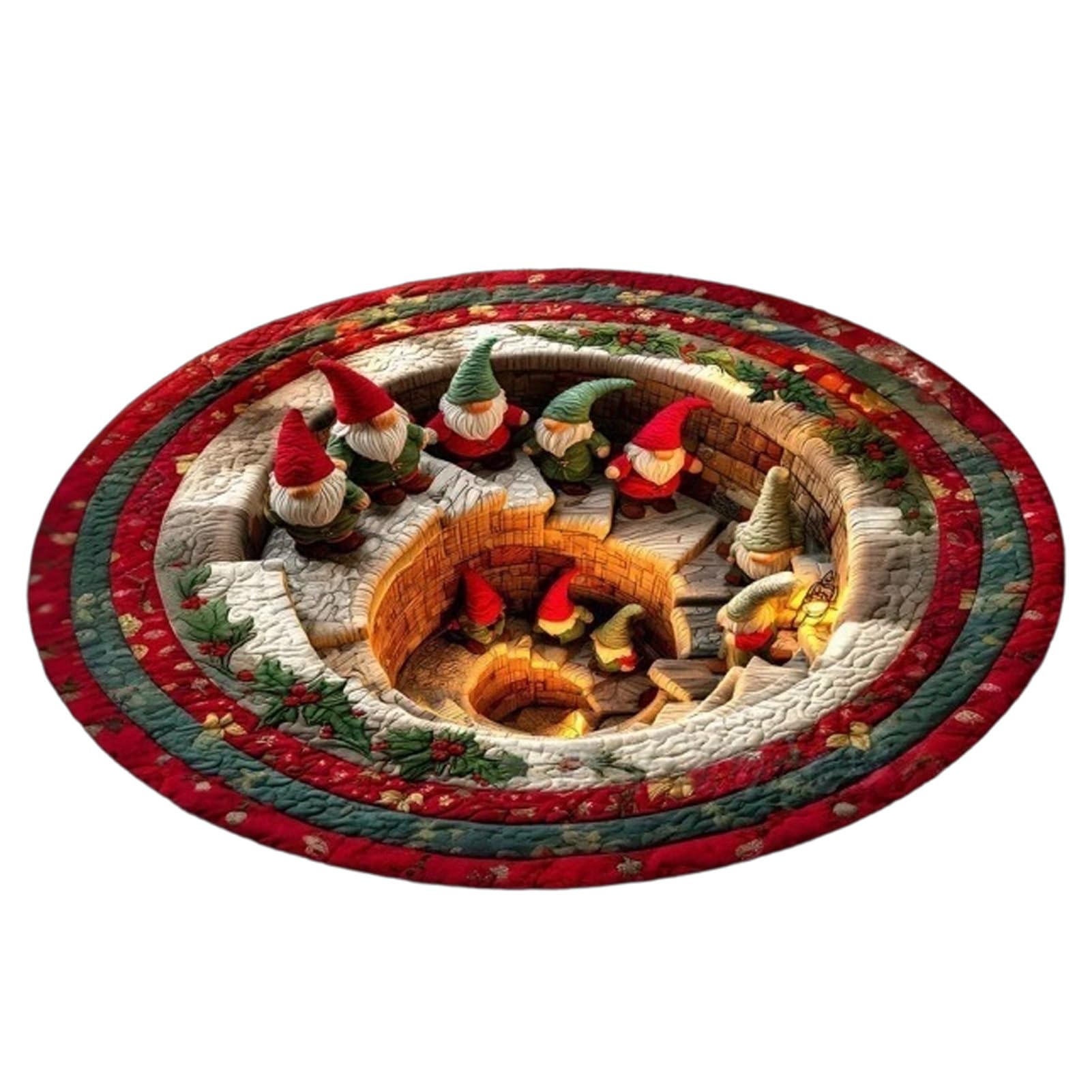 3D Illusion Christmas Round Rug, Xmas Tree Floor Mat for Home
