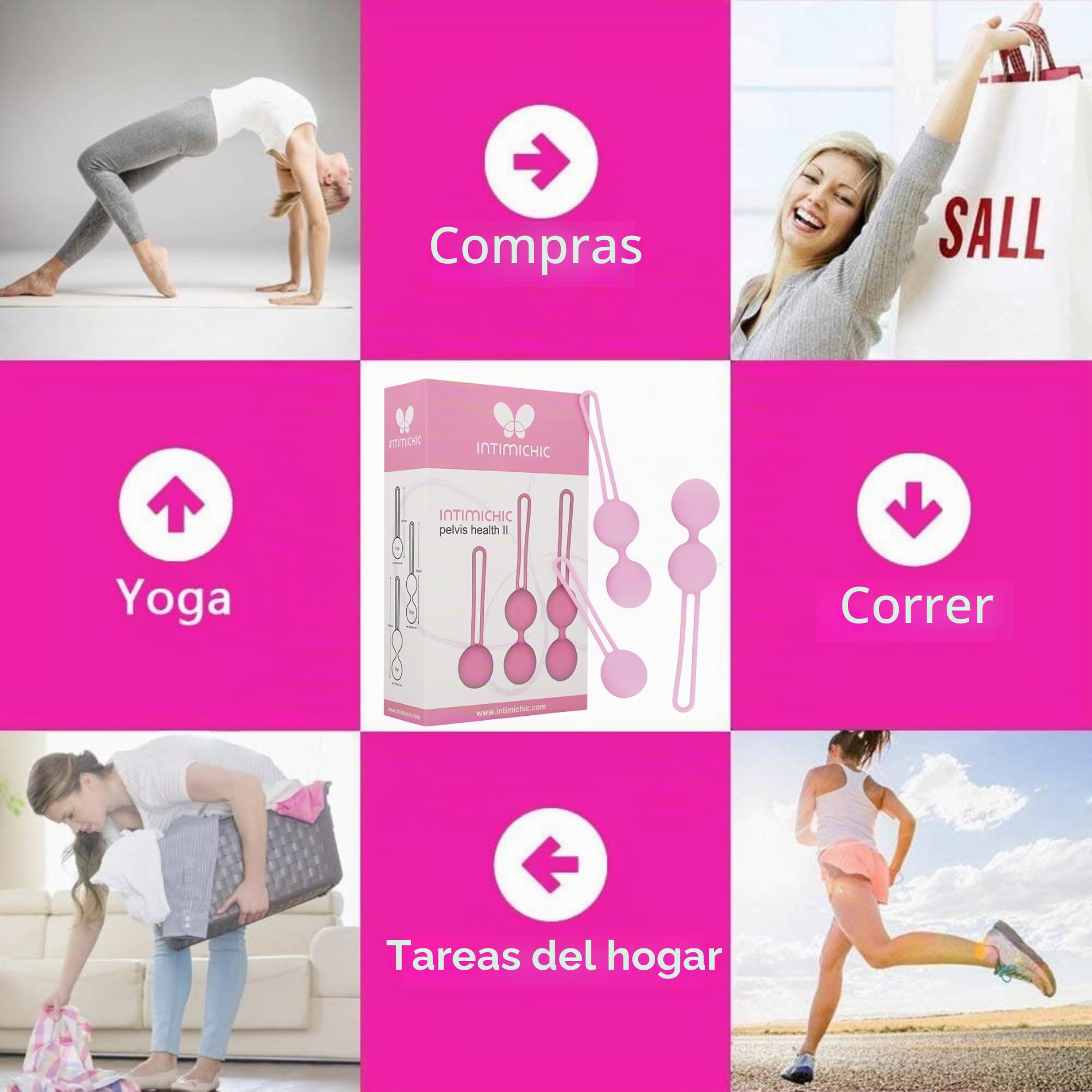 Set de 3 Entrenadores Vaginales para Ejercicios de Kegel Bola Pélvicas Silicona Médica Hipoalergénica Refuerza el Suelo Pélvico Con Bolsita Satén Suelo Pélvico para Mujeres, Rosa