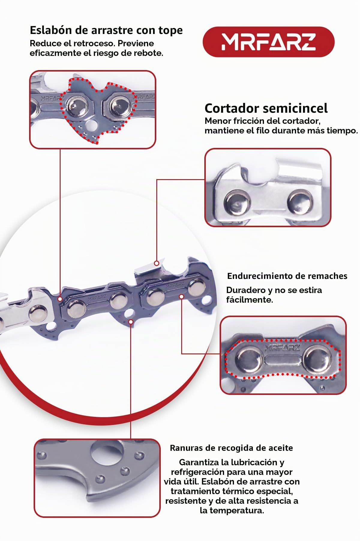 Cadenas de motosierra de 14 pulgadas, paquete de 4 cadenas, 52 eslabones de transmisión de 3/8 pulgadas, paso LP de 0.43 pulgadas, calibre R52 de bajo retroceso, cadenas de sierra de repuesto
