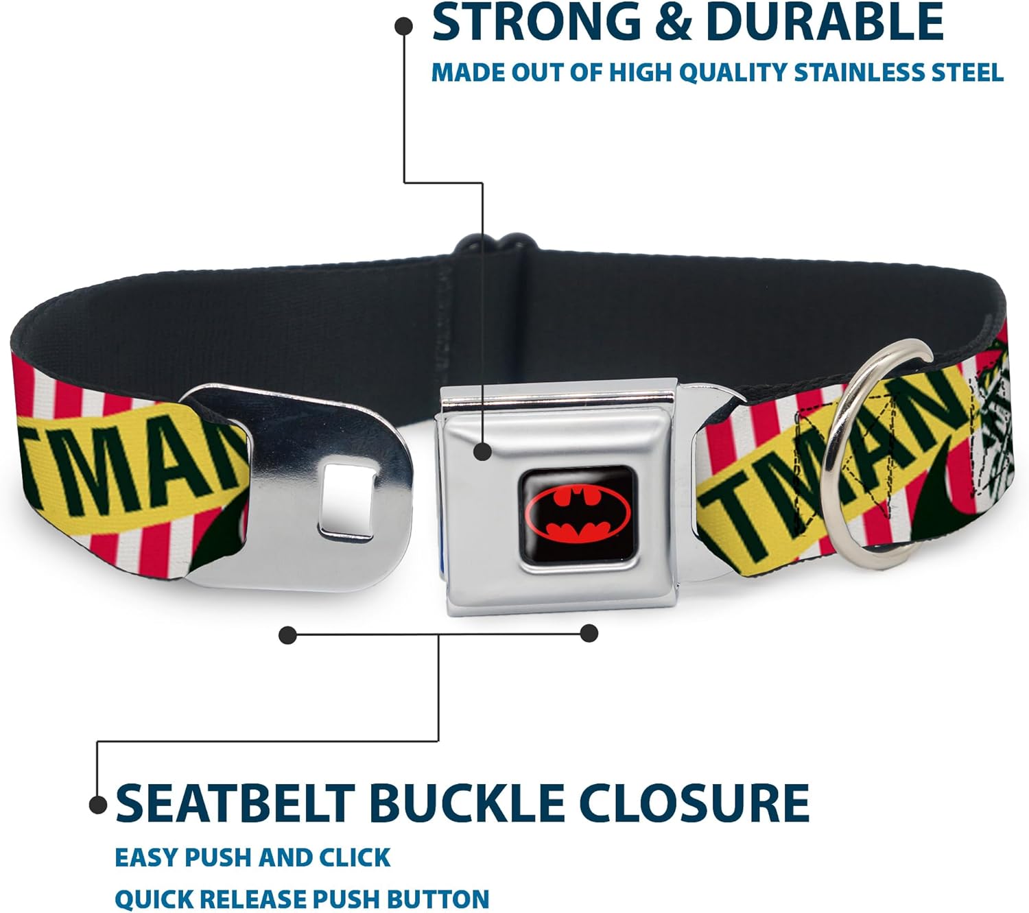 Buckle-Down Seatbelt Buckle Dog Collar - Batman Caped Crusader - 1" Wide - Fits 9-15" Neck - Small