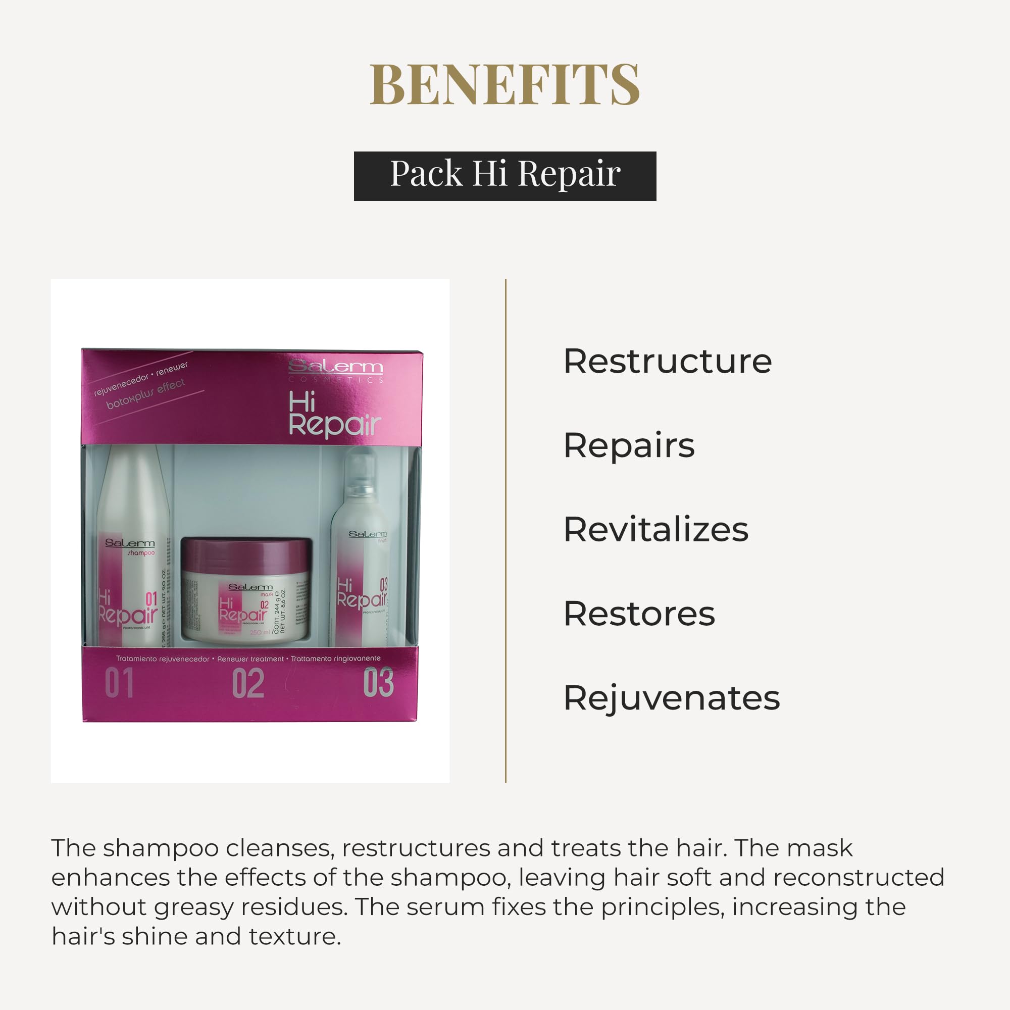 Salerm Cosmetics Hi-Repair Treatment, Pack of 3 x 200 ml, Total: 600 ml, Rejuvenates, Improves Hair Health and Strength - Image 3