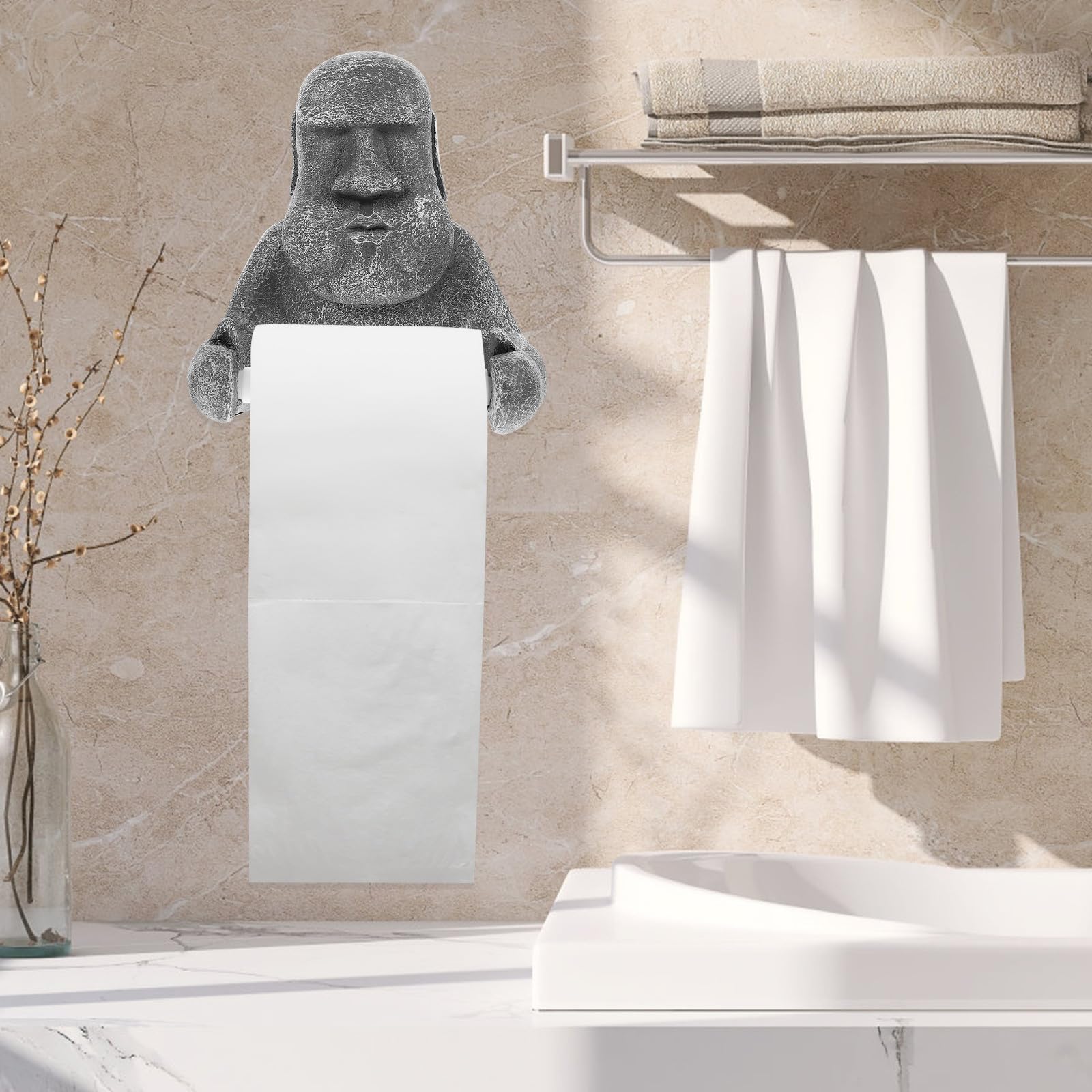 Portarotolo da Tavolo Statua Moai in Resina, Stabile e Creativo