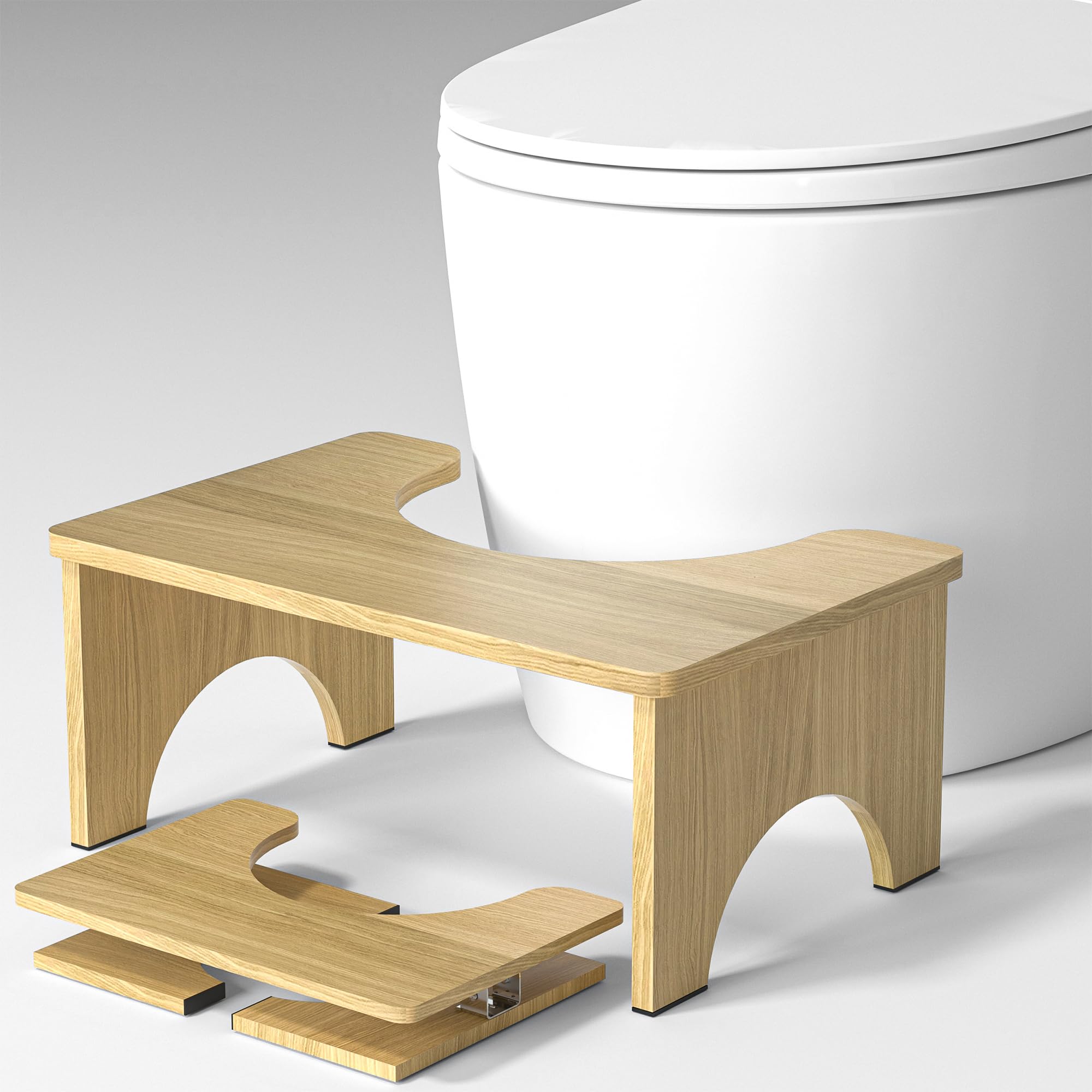 Tabouret de toilette pliant en bambou pour adultes - Pour une position accroupie - 17,8 cm - Antidérapant - Tabouret de toilette pour adultes, aide pour enfants et personnes âgées, portable et peu