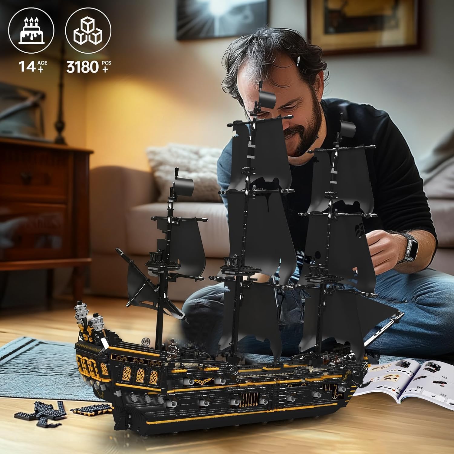 Mould King 13199 Pirates Ship Model Building Blocks Kits, MOC Large Black Pearl Sailboat Model Construction Set to Build, Gift for Age 14+/Adults Collections Enthusiasts (3180+ Pieces)