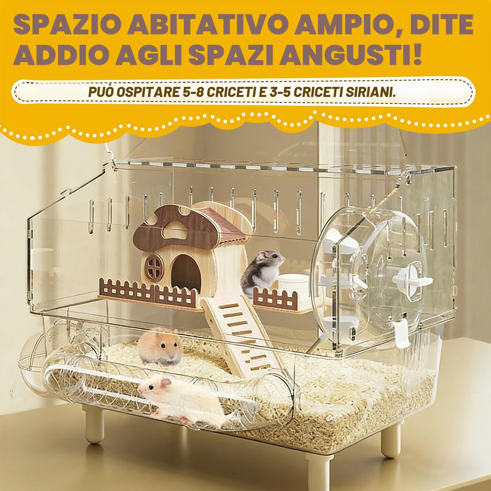 Gabbia Grande in Acrilico per Criceti, Gabbia a 2 Strati per Gerbilli con Vista Completa Trasparente, Casa Aperta per Criceti con Tutti gli Accessori, Grande Habitat, per Gerbilli 40 * 30 * 34 cm