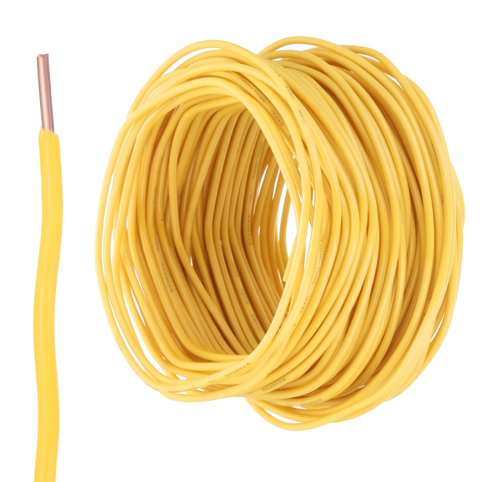QUARKZMAN 100 Fuß Elektrischer Draht Isoliert Massivkupfer 14AWG Anschlusskabel THHN Draht Wohnbereich Industrie Erdung Elektrisch Bewertet Für 600 Volt UL Geprüft Gelb