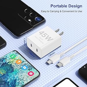 6ft/10ft Dual Port 45W iPhone 17 16 15 Charger Fast Charging Block and Long USB C to Type C Charger Cable Cord for Apple iPhone 17 Pro Max/17 Air/16 Pro/16/15 Pro/15 Plus/Mini/iPad Plug Cube/Samsung
