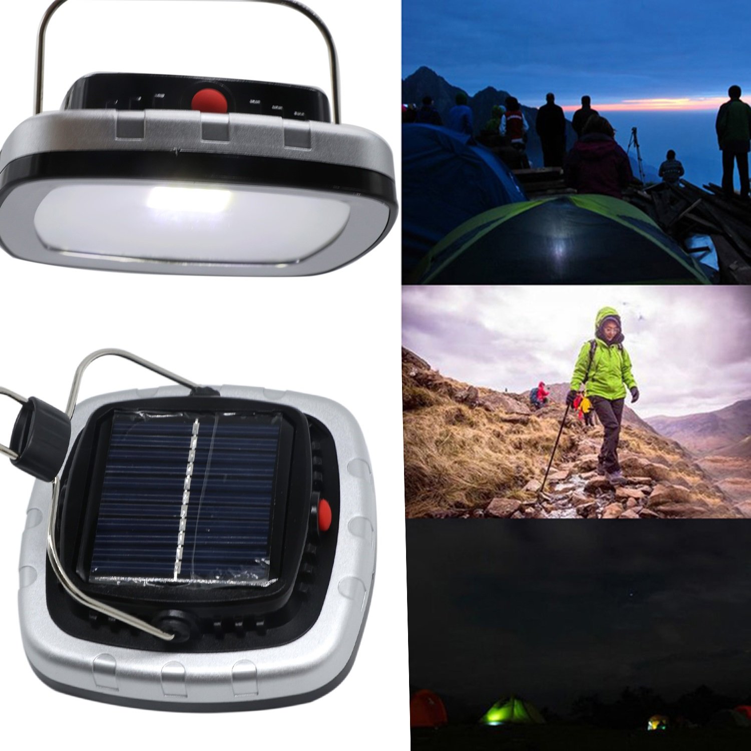 STTMA USB Portable Solar Power LED Bulb Lamp 6W Solar Panel Applicable Outdoor Lighting Camp Tent Fishing Lamp Garden Light Outdoor Light 1PCS (Color : Silver)