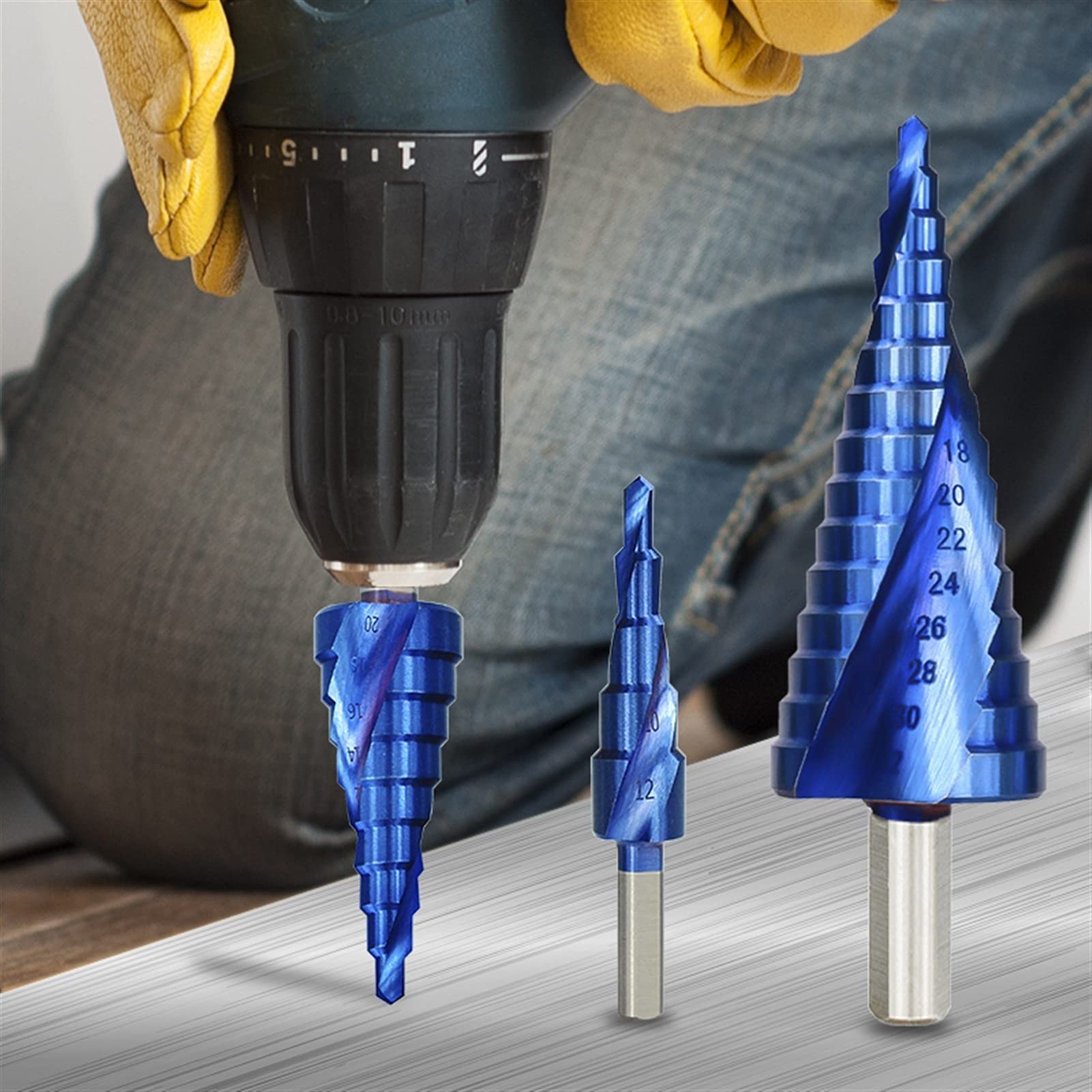 Wiertło stopniowe Stożek Zestaw wierteł stopniowych 3szt 4-12/4-20/4-32mm Drewniane wiertło do metalu Niebiesko powlekane Stożek Hole Cutter Narzędzia wiertnicze (Kolor: 3 szt. Spirala sześciokątna)