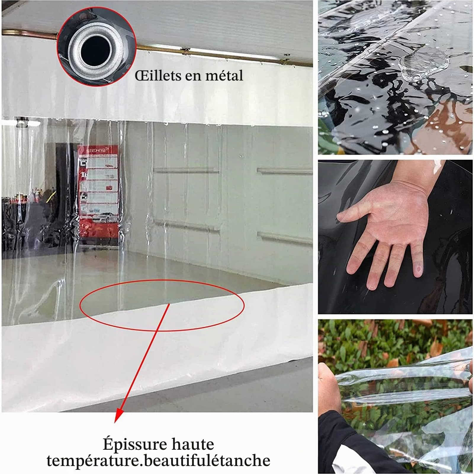 Rideaux de Bâche Imperméables Transparents Extérieurs, Bâche en PVC avec Fermeture À Glissière, Pergola Patio Porche Panneaux Latéraux de Étanche Claire, avec Œillets