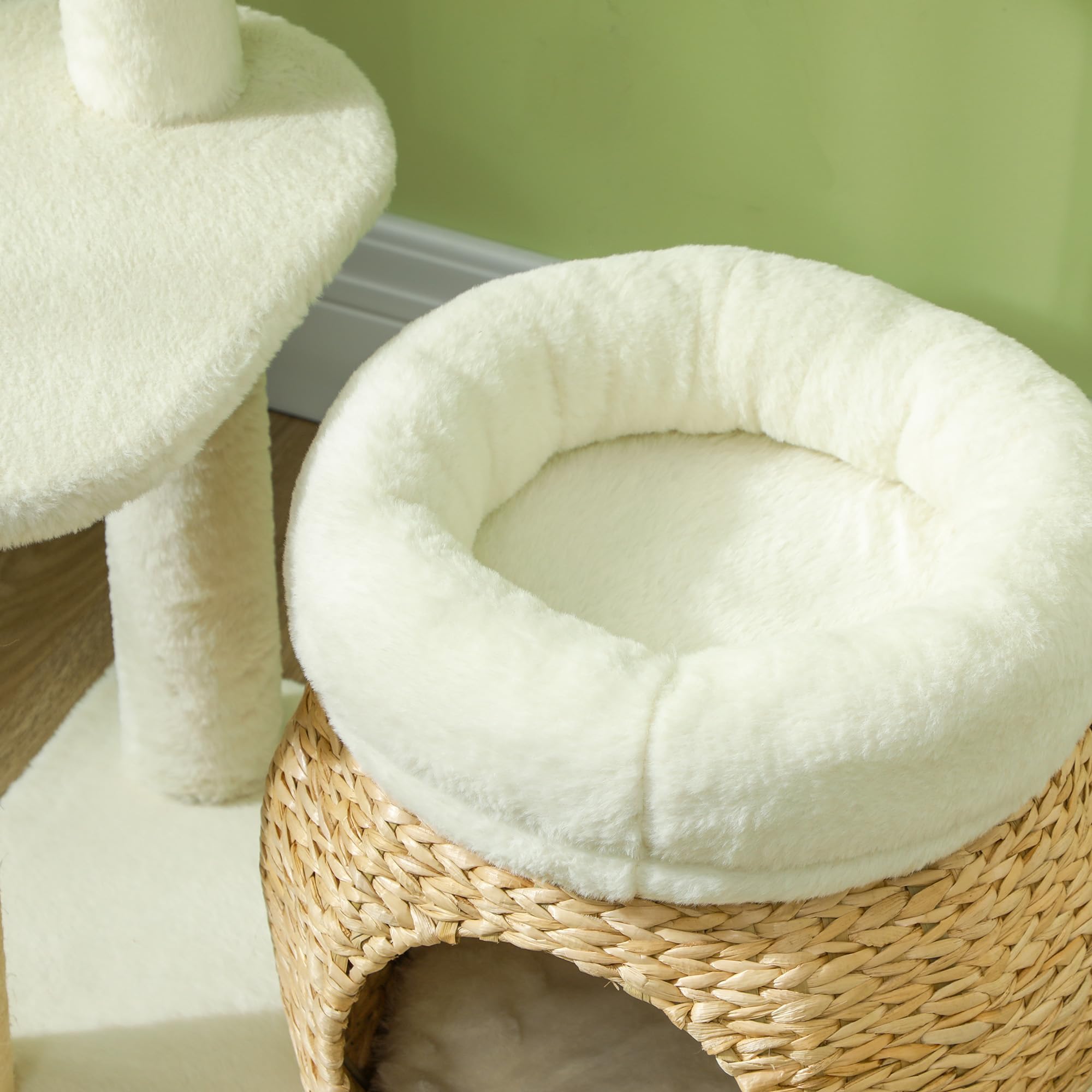 PawHut Drapak dla kota 79 cm z legowiskiem dla kota, łóżkiem, piłkami do zabawy, drapak dla kota z sizalowymi kolumnami, dla kotów o wadze do 5 kg, kremowo-biały