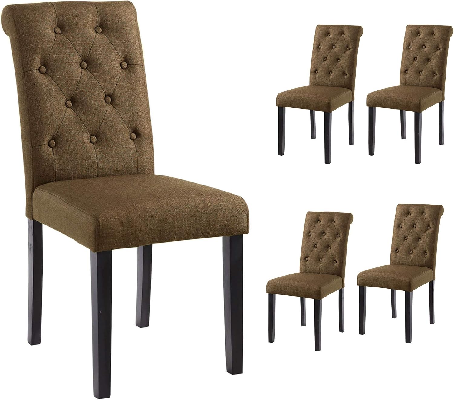 YEEFY Habit Solid Wood Tufted Parsons Dining Chair (Set of 4) (Brown)