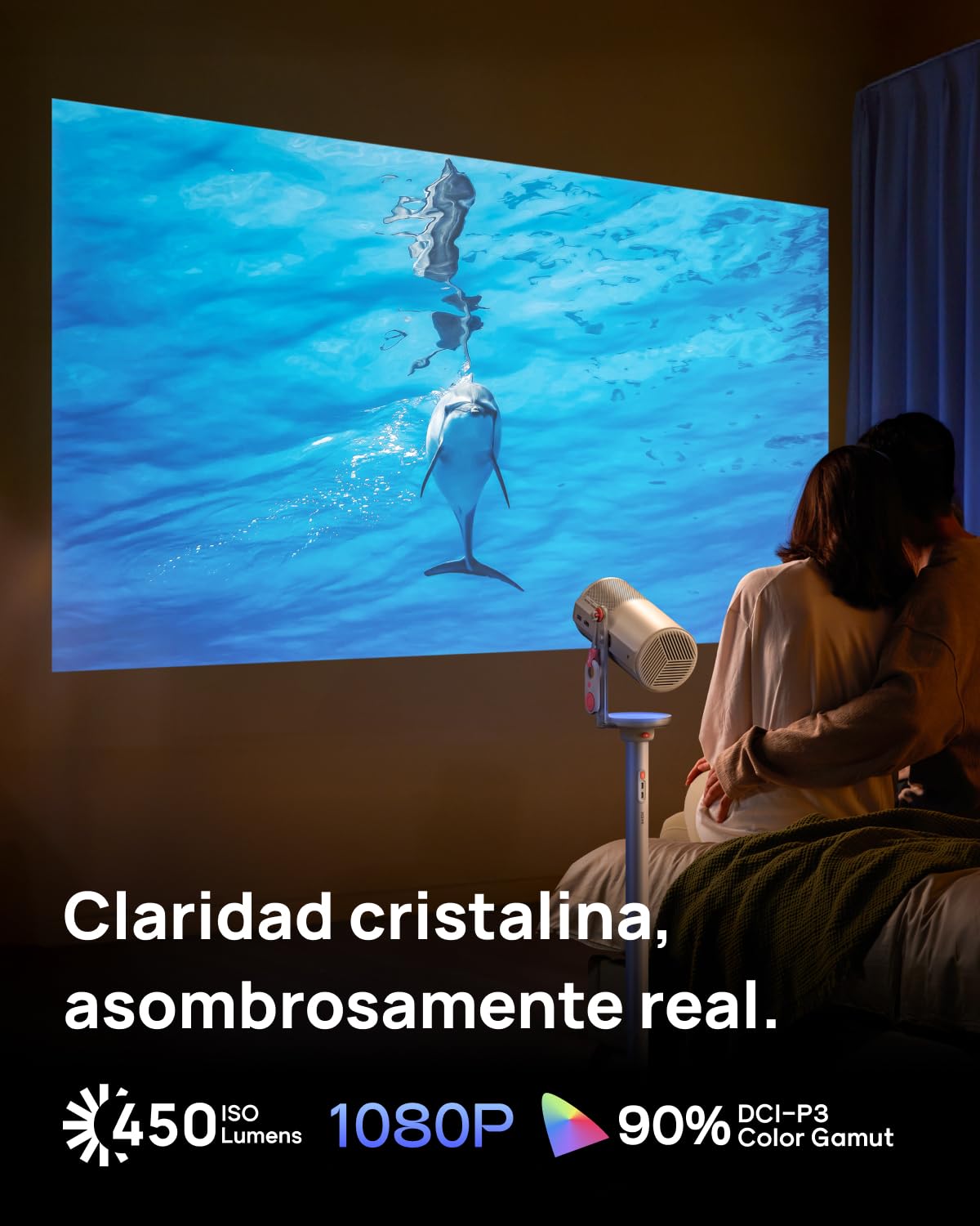 XGIMI MoGo 4 Proyector Portátil con Soporte PowerBase, Autonomía de 5h, Google TV con Netflix Oficial, Soporte 360°, 450 Lúmenes ISO, Altavoces Harman Kardon de 12 W