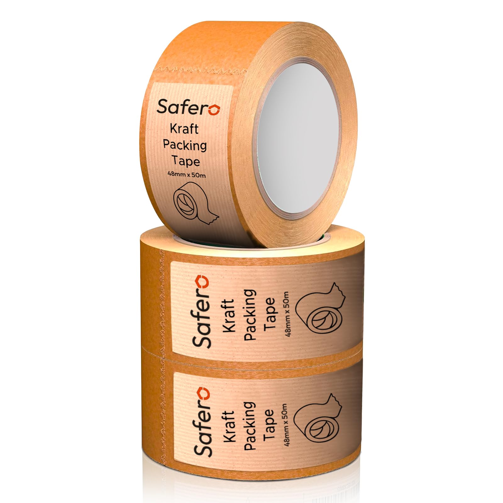 Safero Kraft Brown Paper Packaging tape 48mm (W) 50 Meter (L) | Strong Self Adhesive Recyclable Paper Tape for Packaging Parcels & Moving House Boxes | Craft Tape for Crafting Project