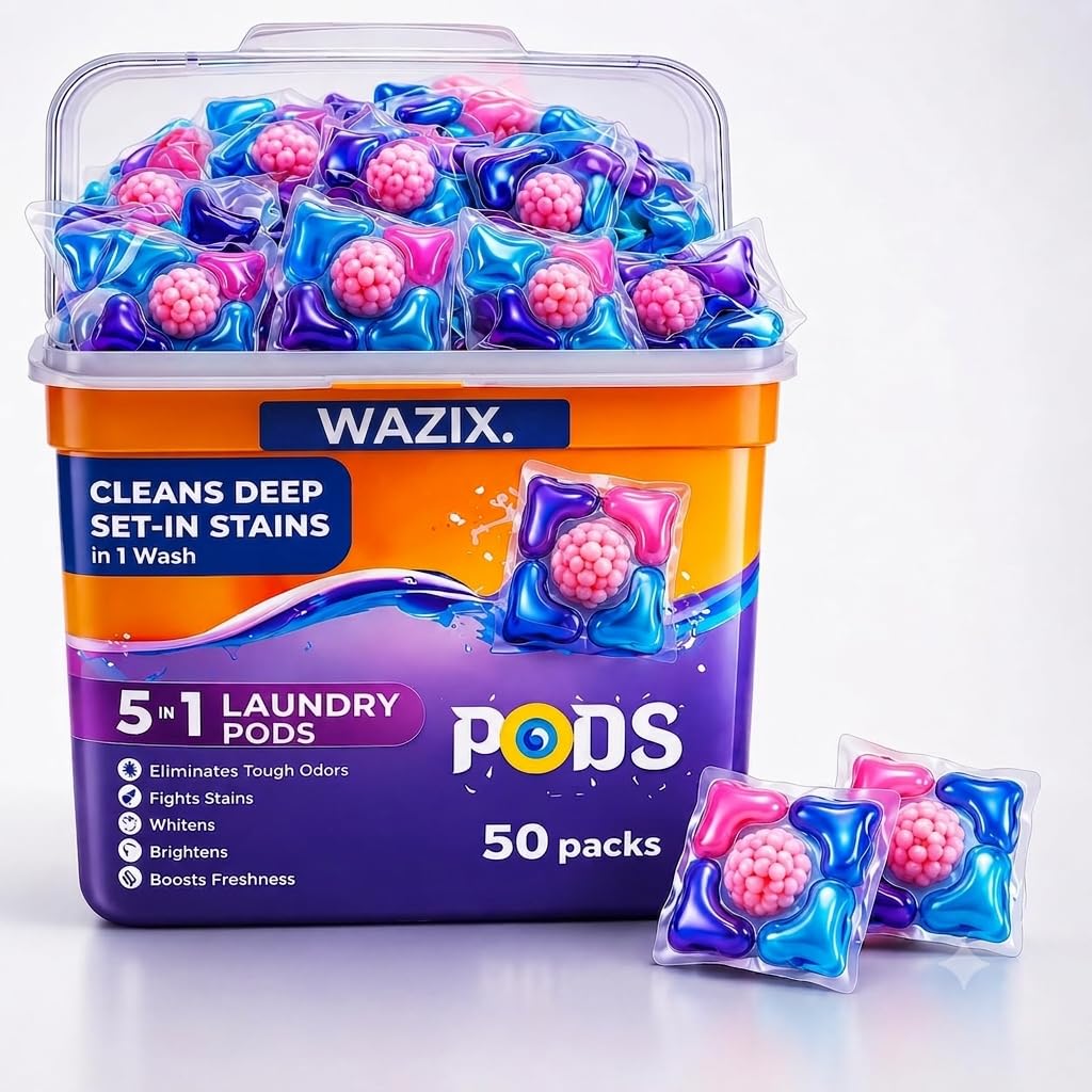 (PACK OF 50) 5-in-1 Magic Laundry Detergent Pods Pro | Tough Stain Remover for Top & Front Load Washing Machines | Floral Fresh Fragrance | Eco-Friendly Dissolvable Pods | 1 Pod = 1 Wash (5–7kg Load)-image-36
