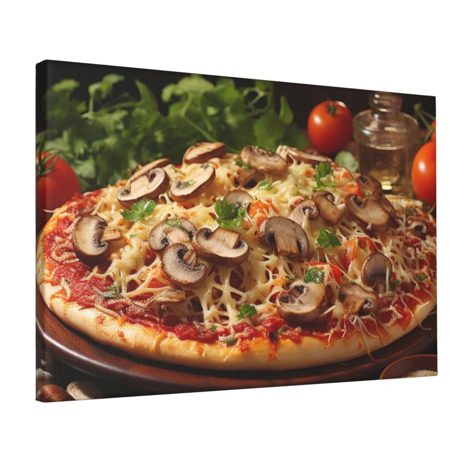 KLOPH Pizza with mushrooms tomatoes Canvas Wall Art for Living Room 12"x18" Modern Artwork Painting for Bathroom Hanging Canvas Prints Aesthetic Wallart for Bedroom Kitchen Office Wall Decor