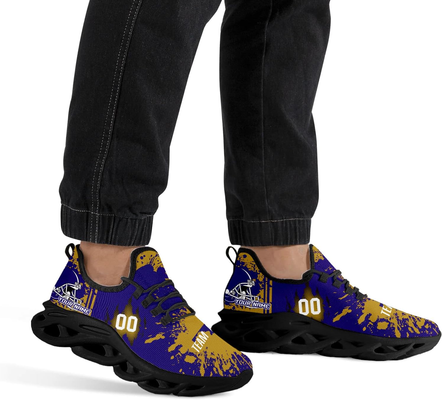 Custom Football Flex Sneakers City Map Shoes for Men Women Personalized Name Number Fans Gifts Athletic Breathable Casual Black