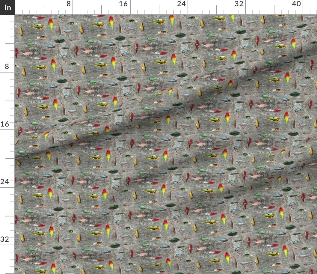 Spoonflower Fabric - Fishing Lure Woodland Woodgrain Printed on Petal Signature Cotton Fabric by The Yard - Sewing Quilting Apparel Crafts Decor
