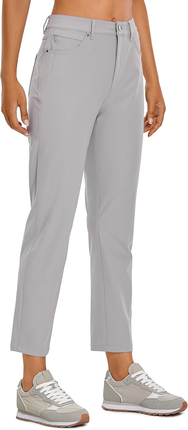 CRZ YOGA Women's High Rise Golf Pants 27" Quick Dry Stretch Casual Straight Leg Dress Work Pants with 5 Pockets