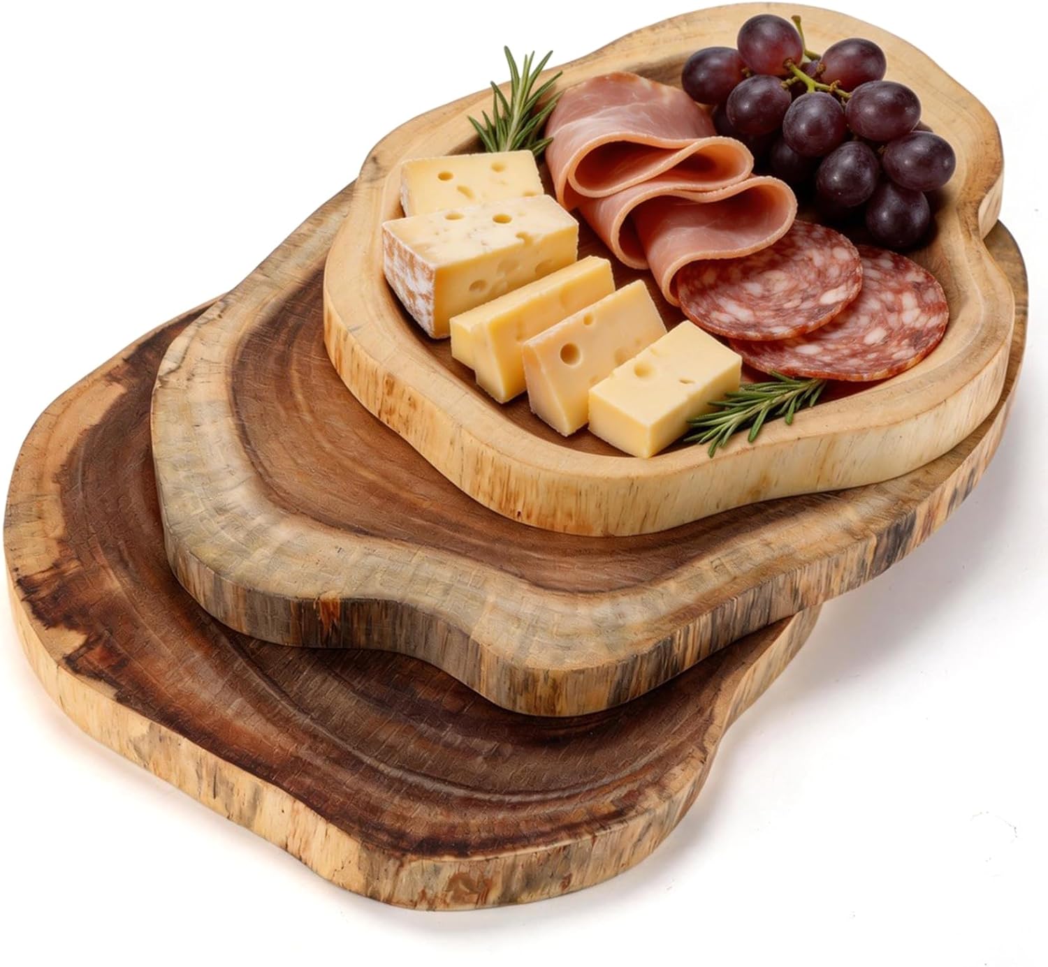 Domensi 3 Packs Large Wood Round Cutting Board, 9"-11"/11"-12"/12"-13" Acacia Wood Cheese Server Round Board, Wooden Charcuterie Boards for Housewarming, Bridal Shower & Wedding Gift, Birthday Gift