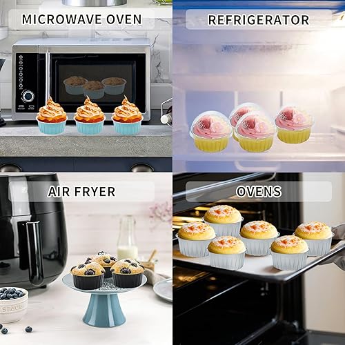 Miniatura 4 de Moldes desechables dorados, 30 unidades, 5 onzas, mini tazas de aluminio para hornear con tapas, forros para cupcakes de crema brulee, moldes de