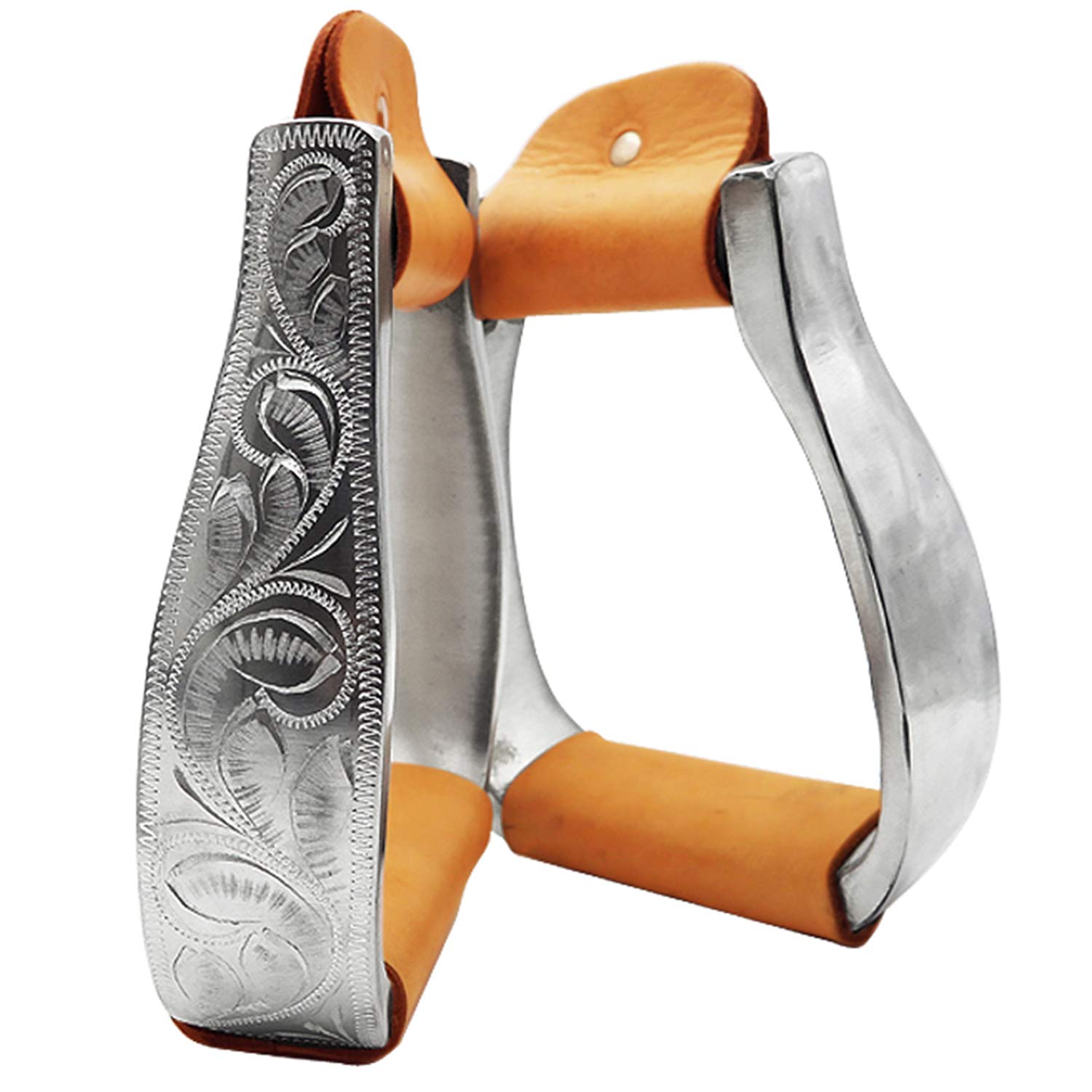 Staffe di Sicurezza per Sella - Staffe in Alluminio Stile Western avvolte in Pelle Bovina. Staffe in Alluminio Occidentale intagliate per impieghi gravosi, Confezione Regalo