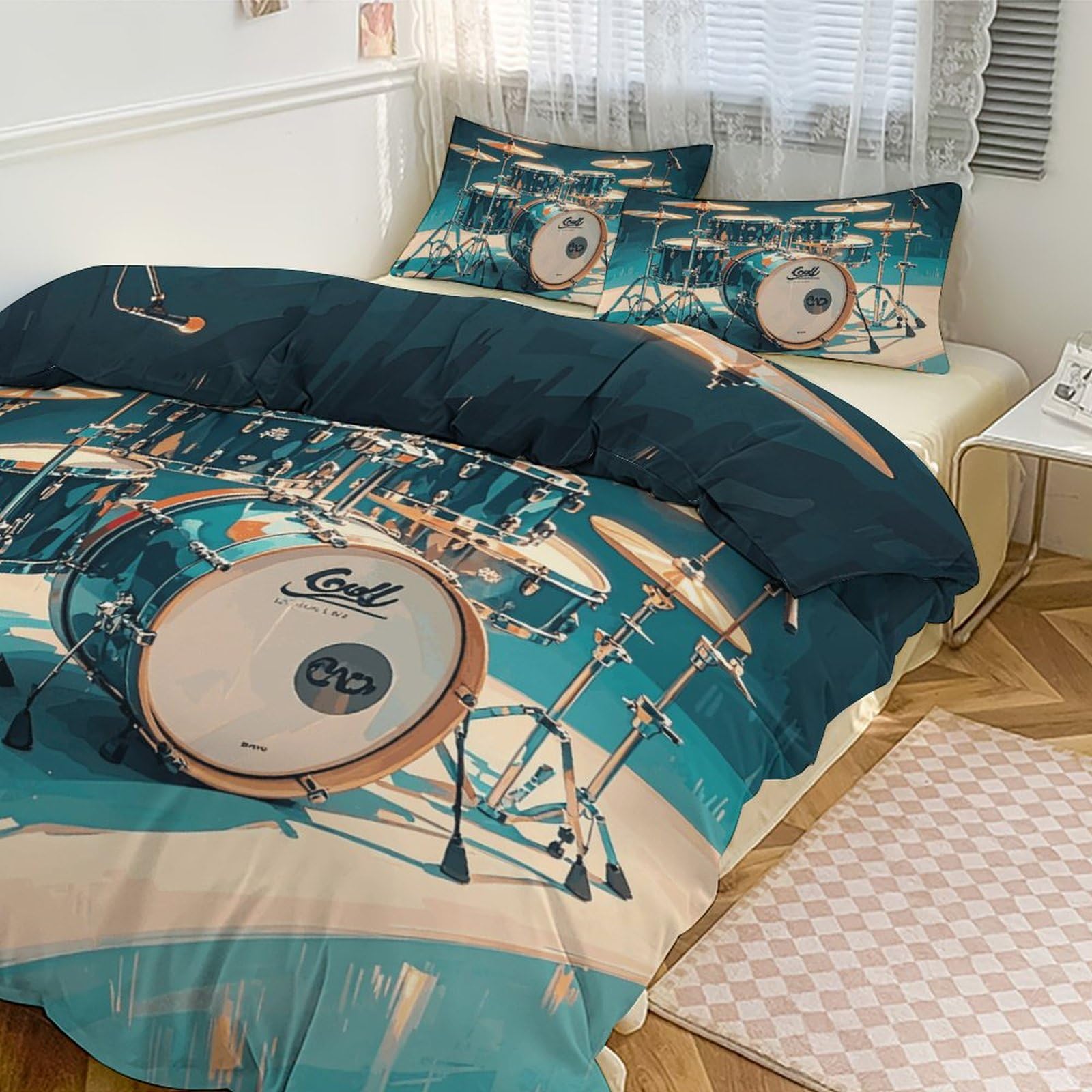 Couette pour grand lit épaisse et chaude, couvre-lit motif tambours avec ses taies