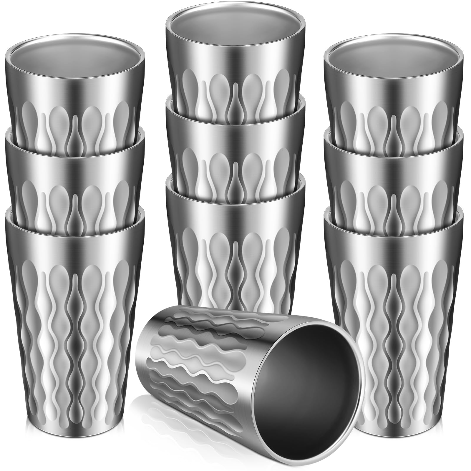 Sawysine Edelstahlbecher, doppelwandig, isoliert, stapelbar, für heiße und kalte Getränke, unzerbrechlich, wiederverwendbar, für Zuhause, Outdoor, Camping, Reisen, 340 ml, 10 Stück
