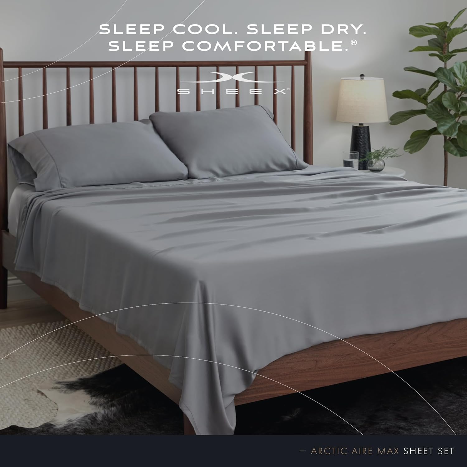 SHEEX Arctic Aire MAX Sheet Set, Ultrasoft Cooling Sheets with 1 Flat Sheet, 1 Fitted Sheet, and 2 Pillow Cases, King Charcoal