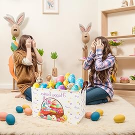 ASKETAM Easter Basket for Kid Large Empty Baby Rectangular Cute Easter Gift Storage Basket Bunny Eggs Dcor (Rabbit Purple Bow Tie)