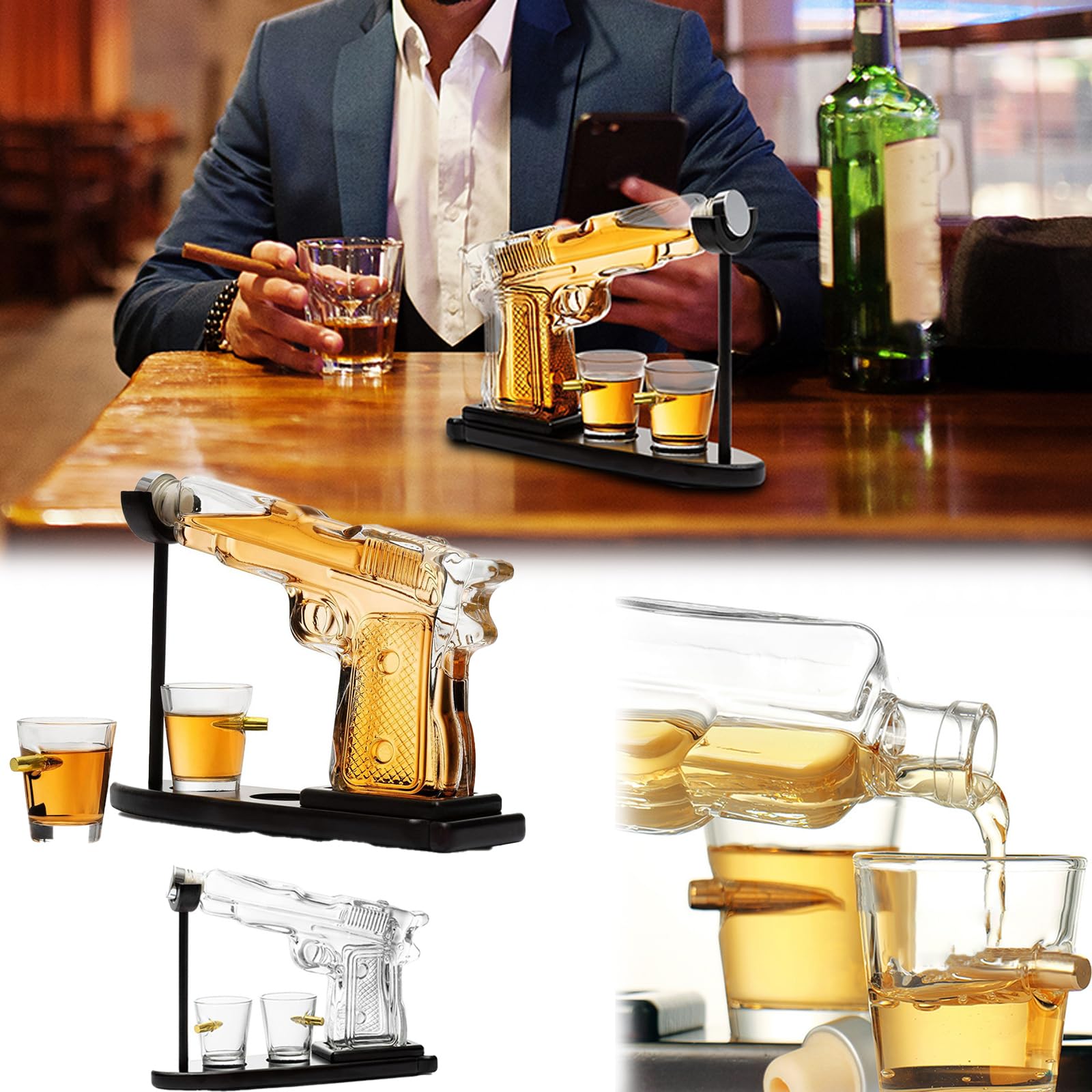 Decantador De Whisky, Vaso Whisky Regalos Jarra De Whisky Juego Decantador De Whisky Dispensador De Whisky Para Licor Con 2 Vasos De Chupito, Aniversario Para Hombre