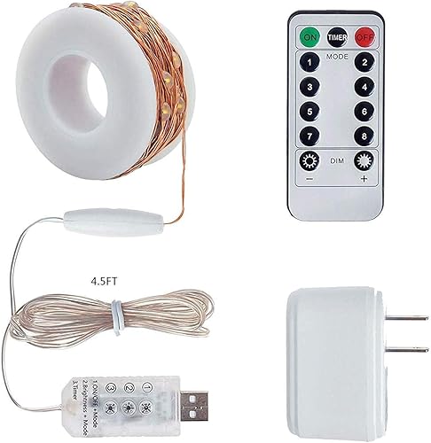 Miniatura 7 de HSicily Luces de hadas enchufables, 100 luces LED de 33 pies para dormitorio, luces parpadeantes con temporizador remoto, 8 modos de luces para