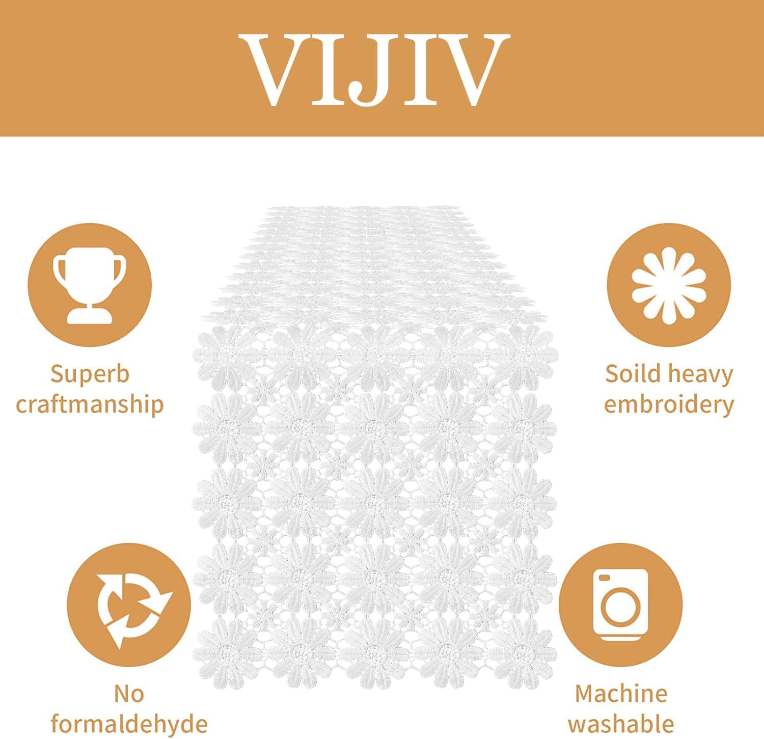 VIJIV Macrame Table Runner 108 Inches Long for Boho Wedding Decor, White Crochet Doilies Dresser Scarf Lace Farmhouse Table Runner for Tea Party Dining Table Centerpiece Decor Coffee Table Decorations