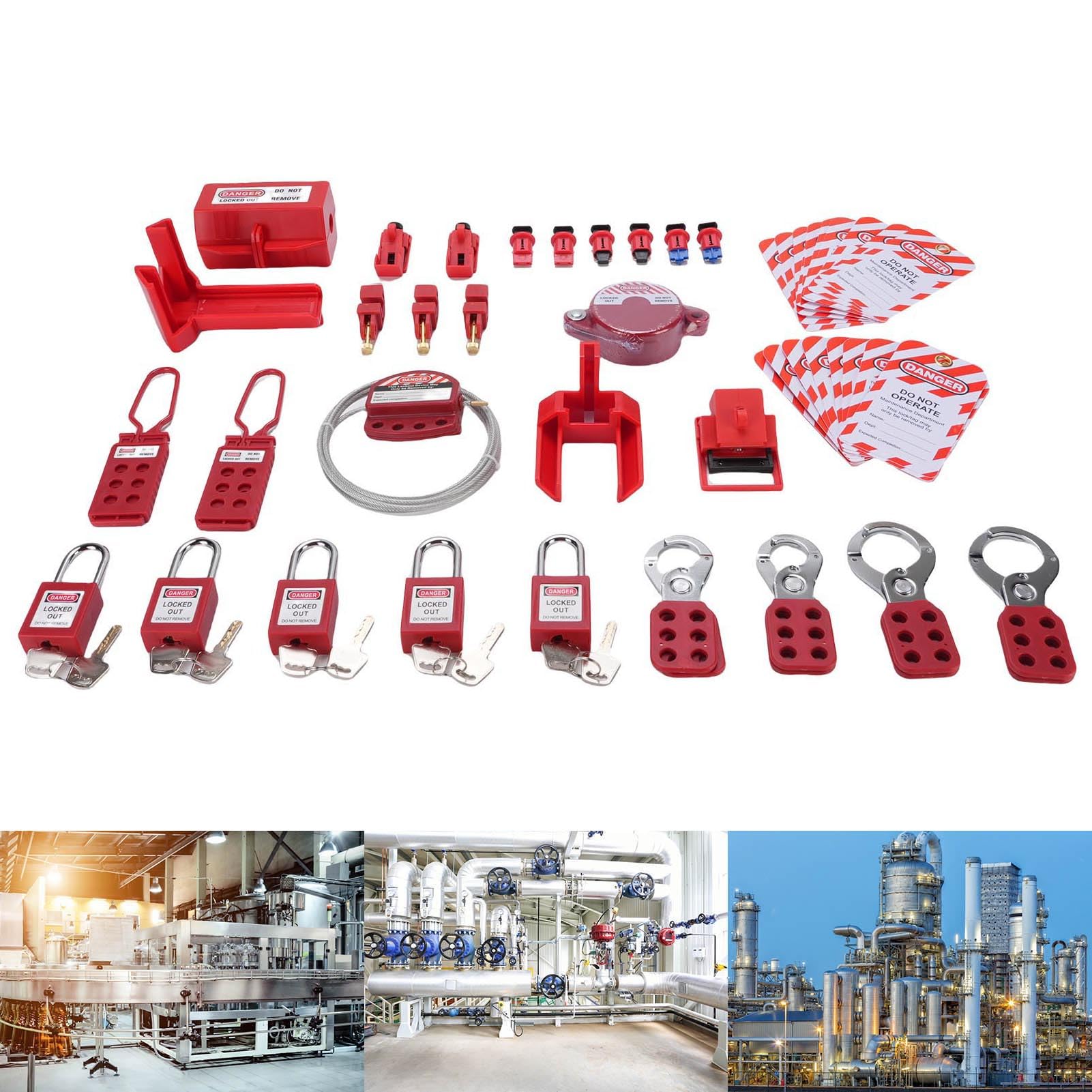 Kit de Etiqueta de Bloqueo Nylon de Servicio Pesado, Incluidos Candados, Hascadías y Boletos para Mantenimiento Mecánico, Energía Eléctrica e Industria con Cable de Acero