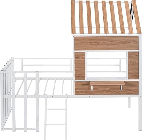 Miniatura 13 de Harper & Bright Designs Junoir - Cama tipo loft de metal tamaño individual para niños, cama baja con techo y escalera, cama tipo loft individual