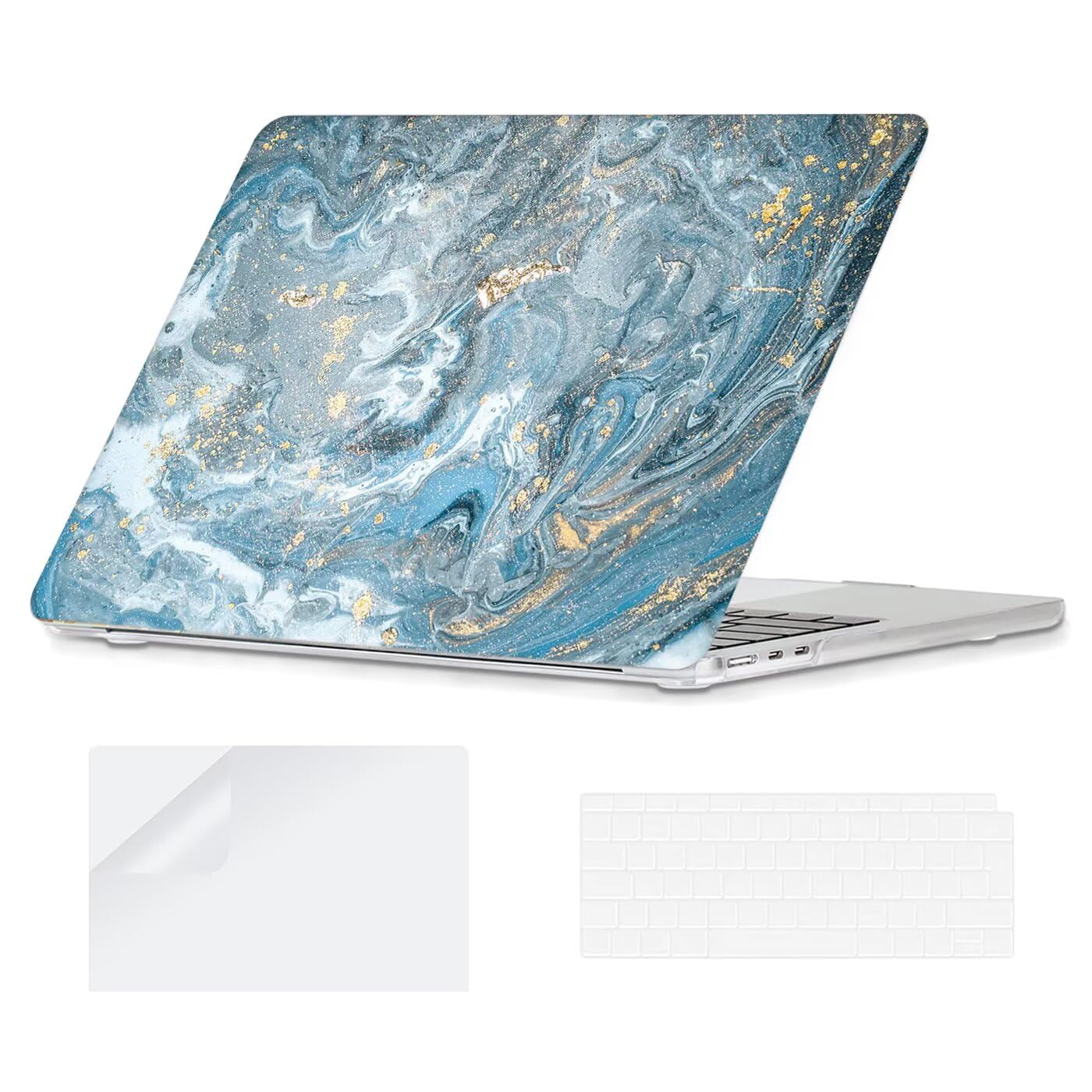 YOPAS Compatible with MacBook Air 13.6 inch Case M4 M3 M2 2025 2024 2022, Plastic Pattern MacBook Air 13.6 Case A3240 A3113 A2681 with Keyboard Cover&Screen Protector, Marble A
