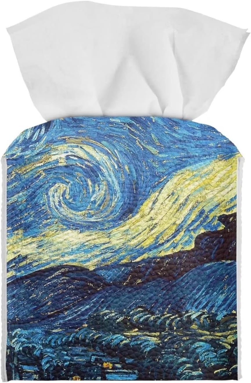 DISNIMO Van Gogh - Funda cuadrada de piel sintética para caja de pañuelos de noche estrellada, impermeable, decorativa, cuadrada, para mesa,