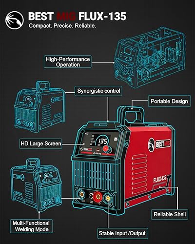 Miniatura 4 de BESTMIG 135A Soldador MIG - Soldador de núcleo de flujo 3 en 1, máquina de soldadura MIGLift TIGStick - Inversor IGBT portátil - 110 V con casco de