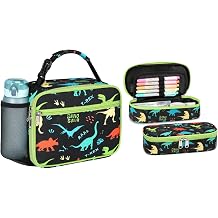 Bagseri Kids Lunch Bag and Kids Pencil Case Bundle, Dinosaur Lunch Bag and Pencil Case for Boys