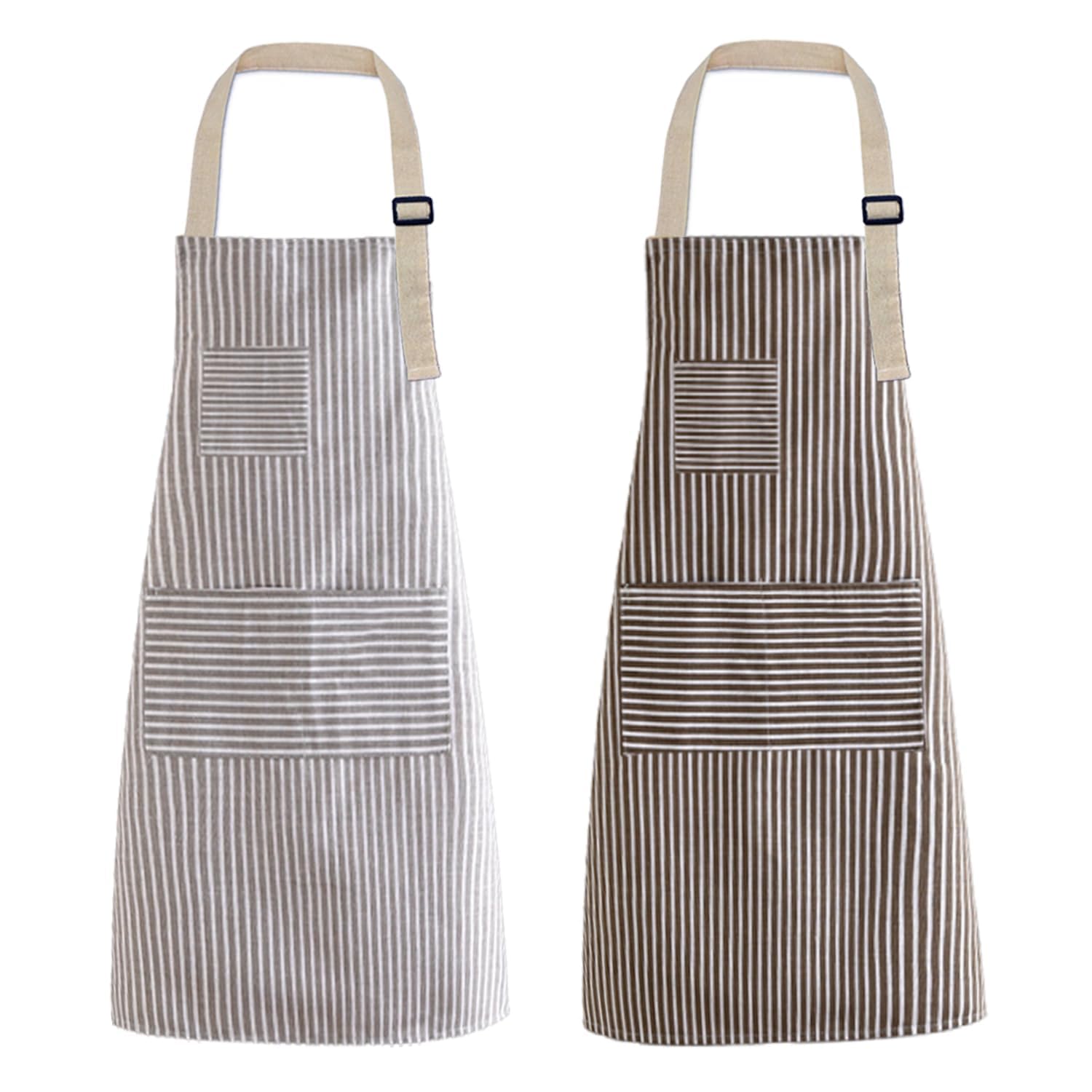 Waibejon 2 Pack Apron Kitchen, BBQ Aprons, Chef Apron with Pockets, Adjustable Kitchen Cooking Bib Apron, for Men's Women's Kitchen Restaurant Cafe Aprons