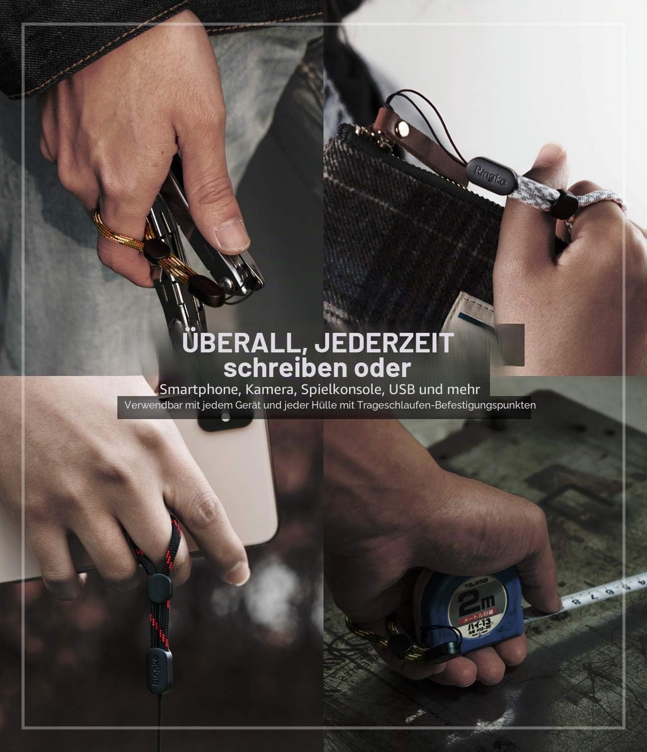 Ringke Finger Halter Fingerschlaufe [4 Stück] Kurze Handschlaufe Kompatibel mit Smartphone, Handy, Handyhülle, Schlüssel, Kamera und Mehr