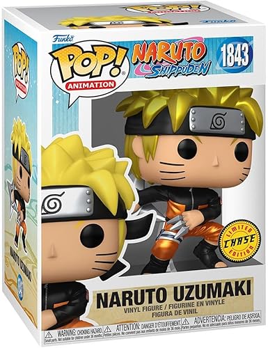 Funko Naruto Shippuden - Naruto Uzumaki con figura de vinilo Shuriken #1843, paquete coleccionable con funda protectora compatible con pop