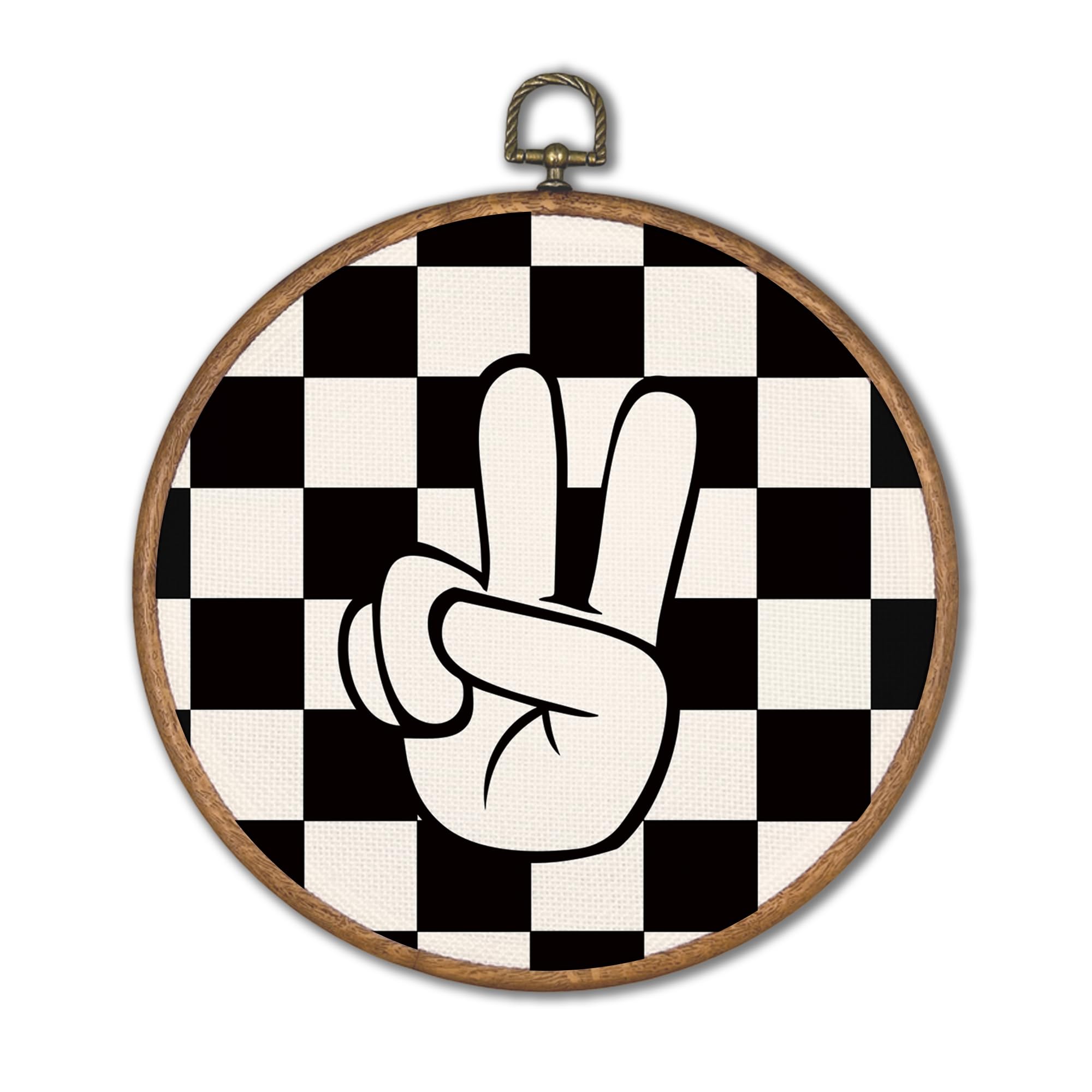 KSDUT Retro Classroom Wall Decor Art - Black Checkered Preppy Wall Art Canvas Frame Hanging Prints, Peace Sign Trendy Wall Art Decor for Home Boys