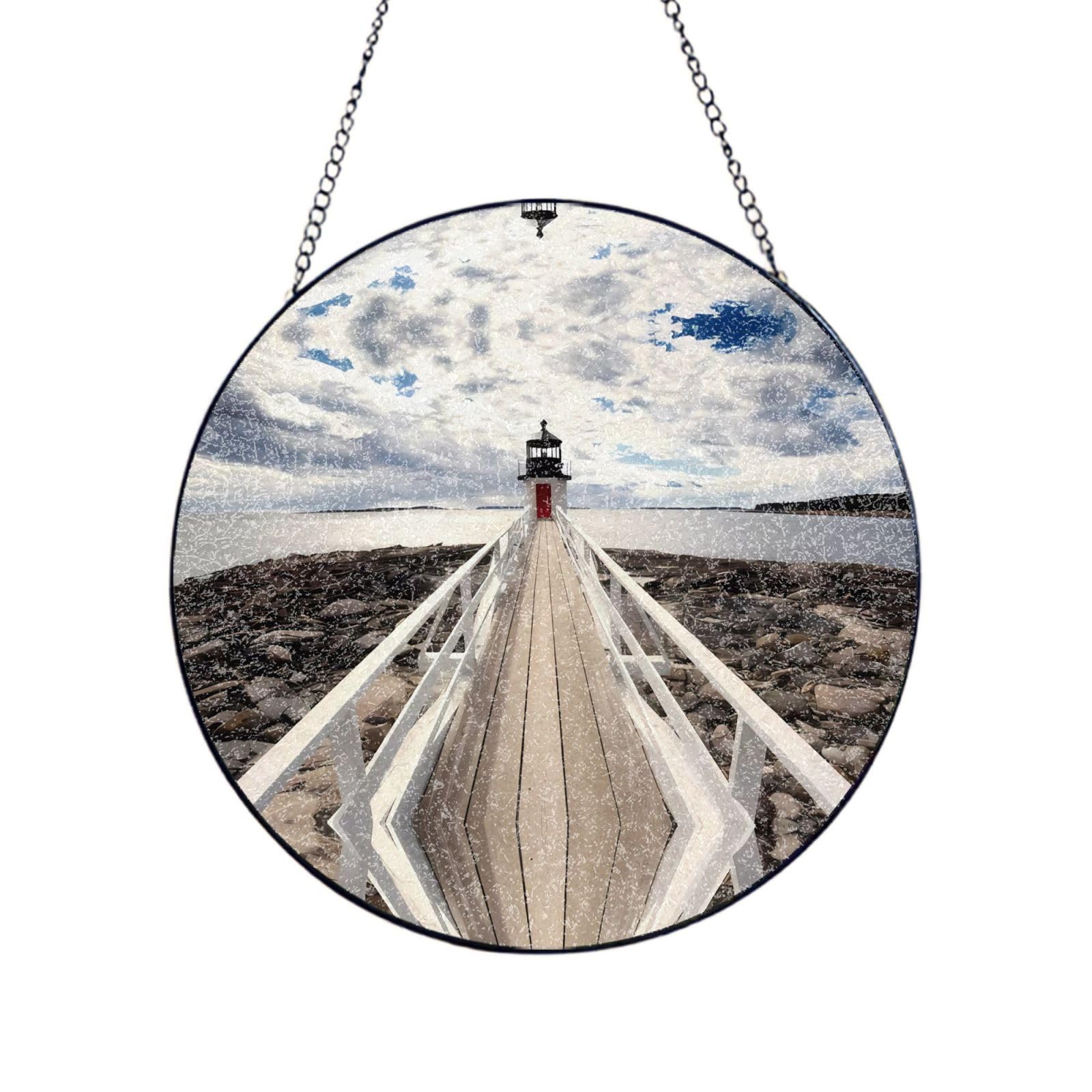 Poezjzw Stained Glass Window Hanging - Lighthouse With Beautiful Cloud Sun Catcher For Door Garden Home Decor Christmas Mother'S Day Birthday Gifts 4in（10cm）
