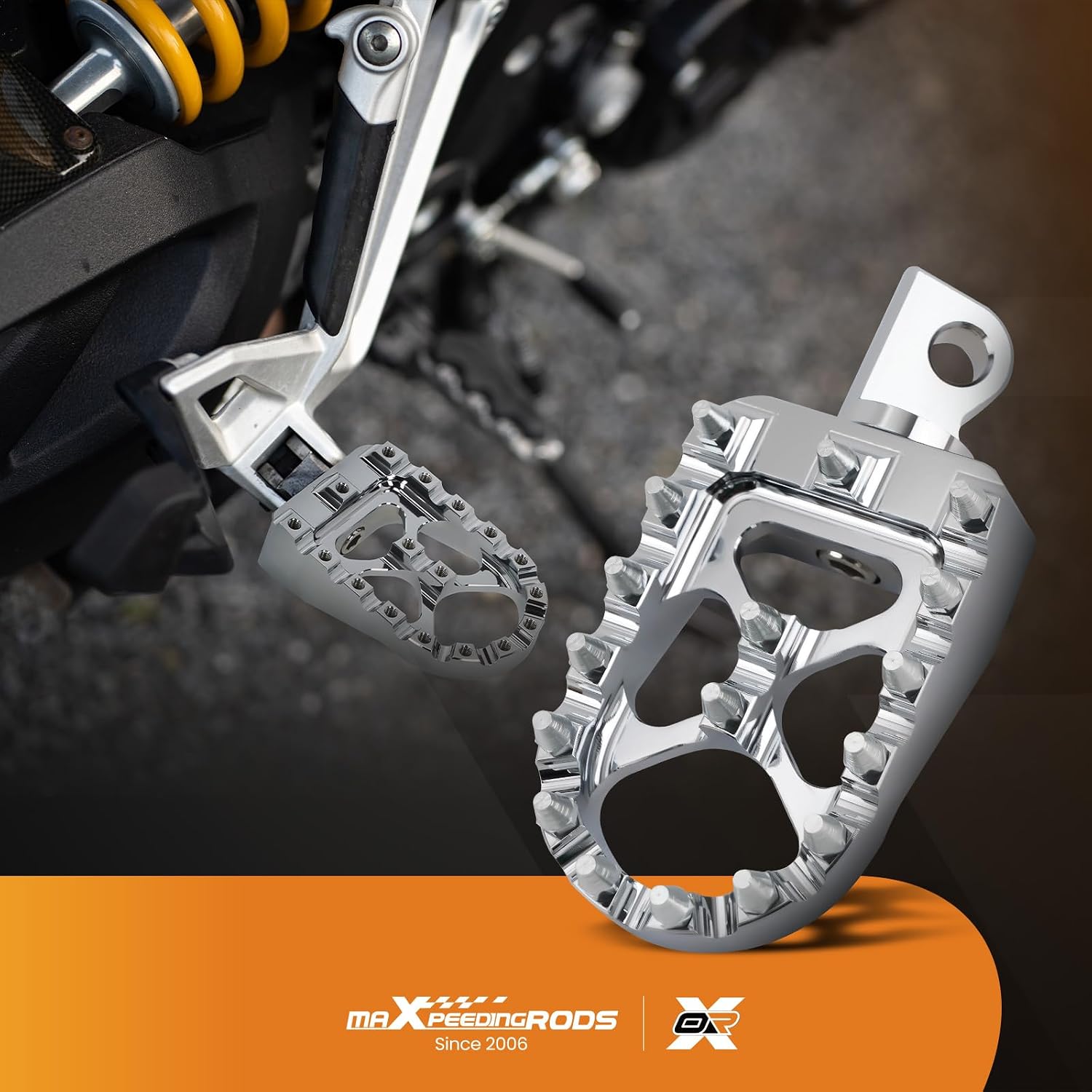 maXpeedingrods Wide Foot Pegs, 360° Rotating Motorcycle Foot Pegs for Harley Dyna 1993-2017, Sportster 883 1986-2019, Fatboy 1990-2017, Iron 883 2009-2017 - Silver