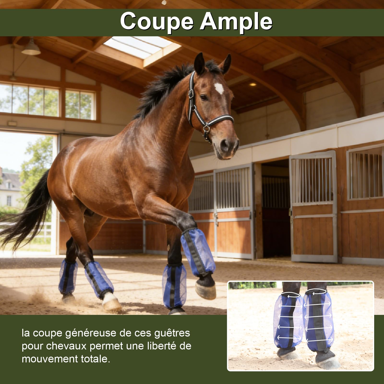 Lot de 4 Guêtres pour Chevaux, Réduisent les Coups de Sabots, Maille Ultra Légère et Respirante, Antidérapantes, sans Frottement, Coupe Ample pour l'Été, Taille Universelle, Bleu Royal