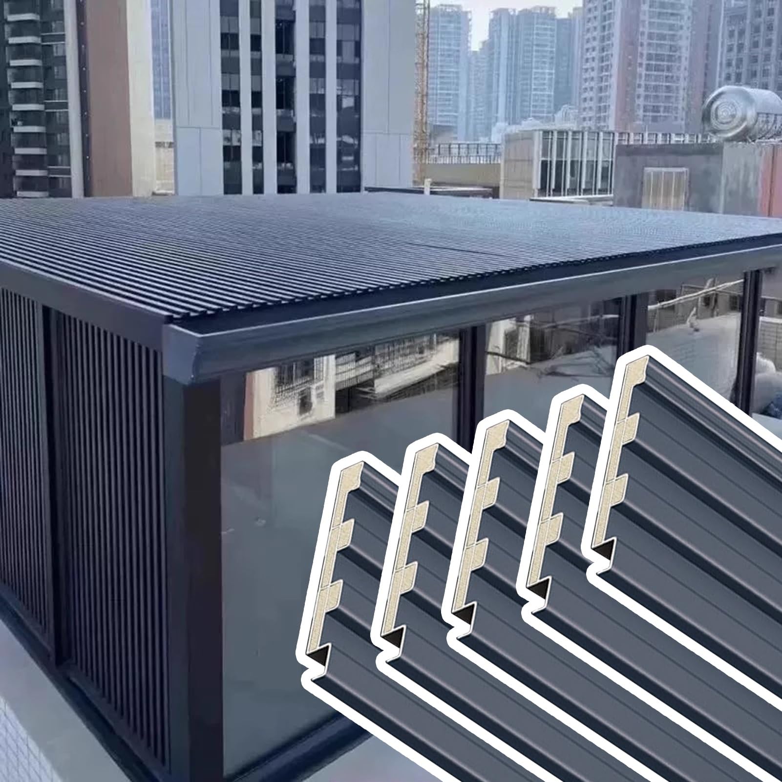 Btyqkzvpm 5Pc Aluminum Roofing Panels, Insulated Aluminum Corrugated Roofing Panels, 0.8-1.5M, Heat Insulating, Easy Cut For Patio(,1.3M/4.3Ft)