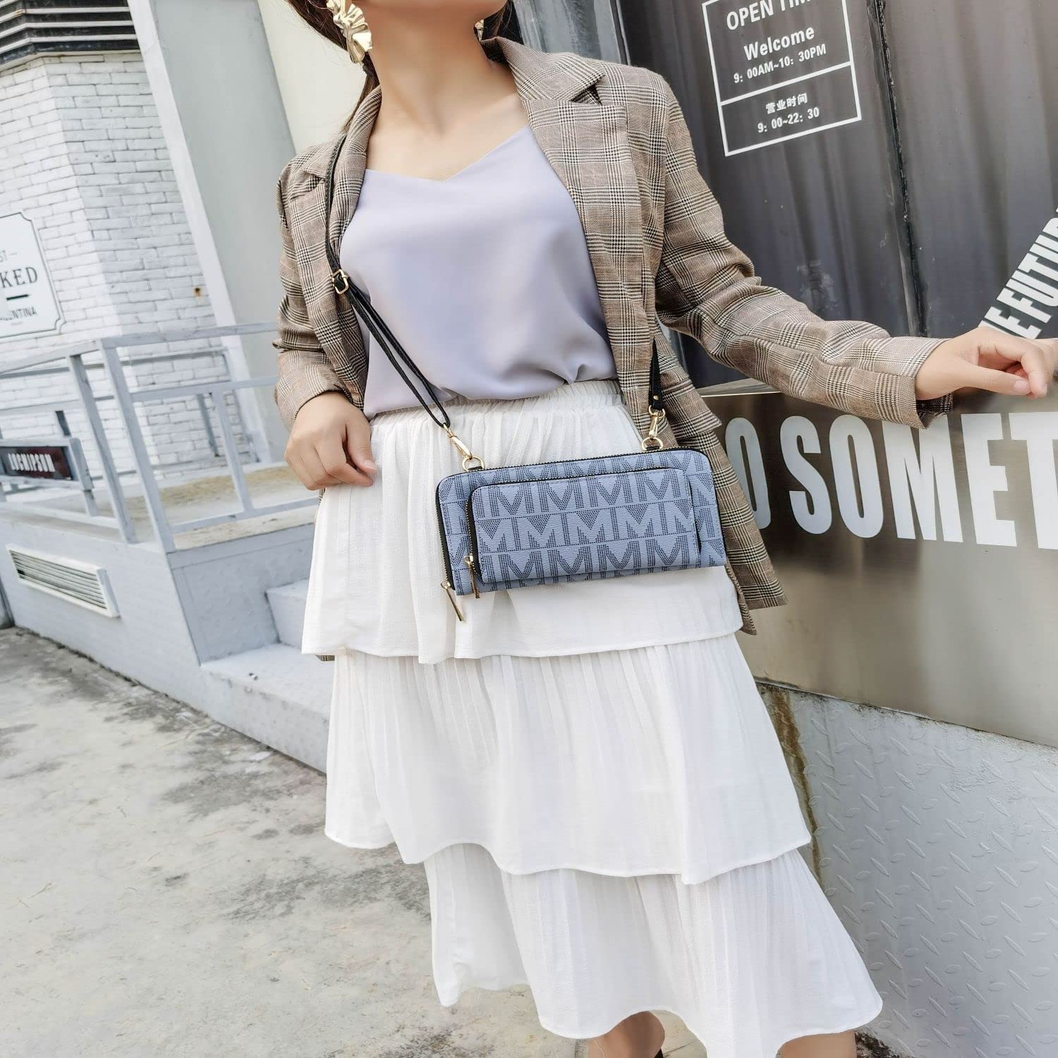 Mia K Collection Crossbody Wallet Handbag for Women, Multi Pockets Wristlet Bag PU Leather Clutch Purse Beige